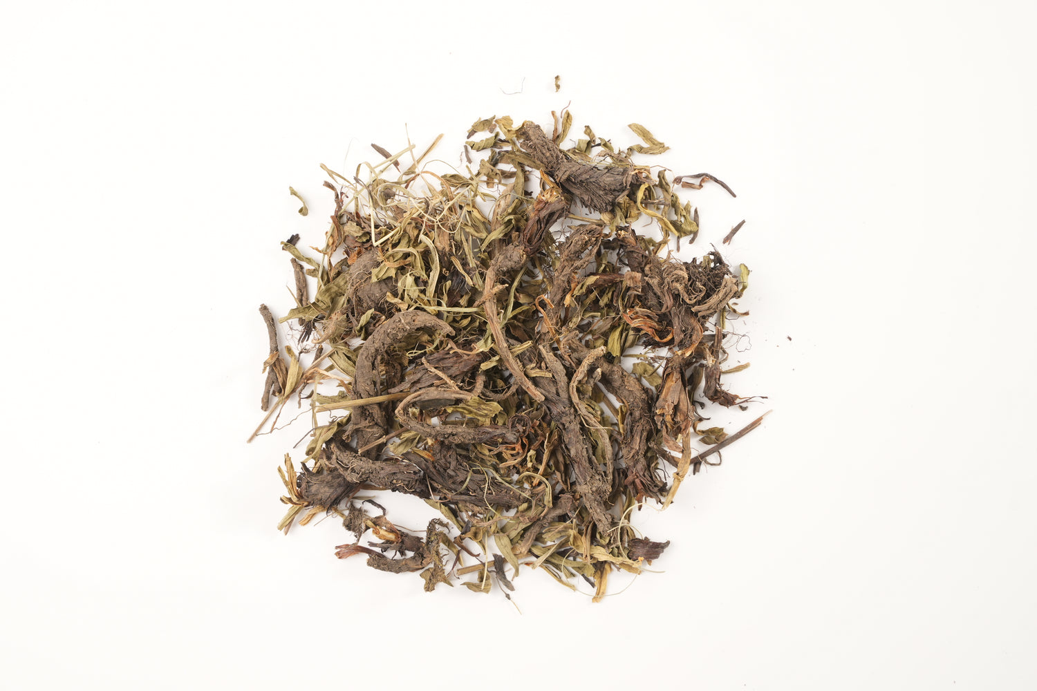 A close-up of dried Jatamansi roots and leaves, a prized Tibetan herb known for its calming and grounding properties in traditional medicine and incense making.
