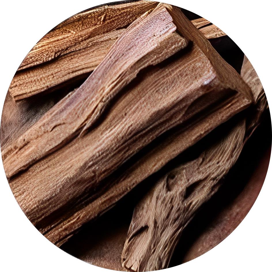 Close-up of Tibetan agarwood, a key ingredient of Tibetan incense
, showcasing the natural wood texture with rich brown hues and distinct grain patterns.